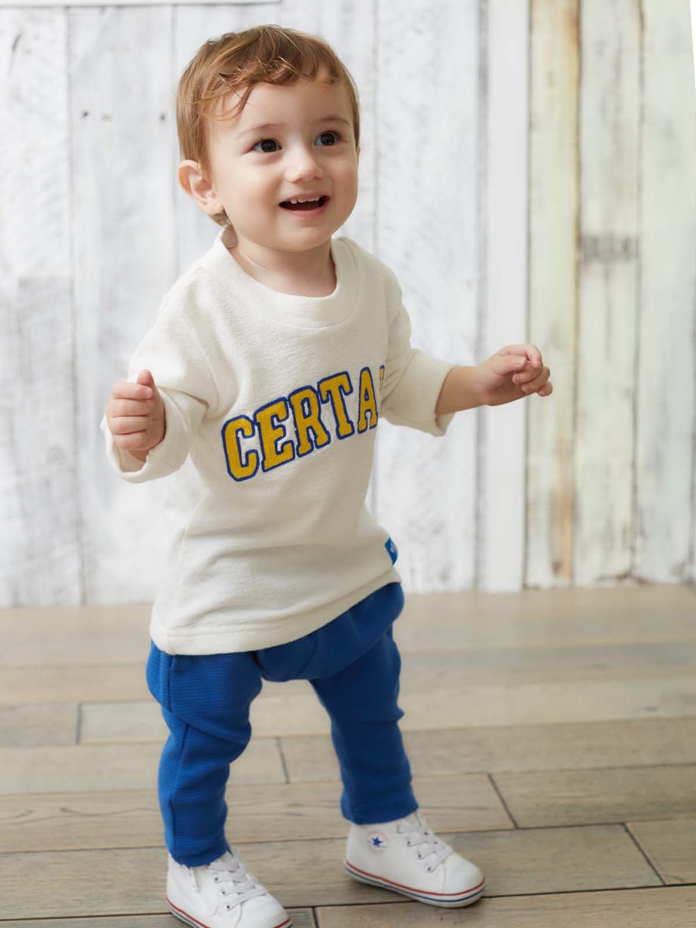 ベビートップス|【Donkey Jossy】インレイ天竺モックネックTシャツ|ホワイト