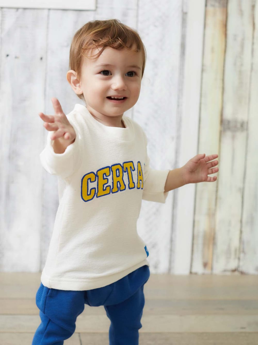 ベビートップス|【Donkey Jossy】インレイ天竺モックネックTシャツ|ホワイト