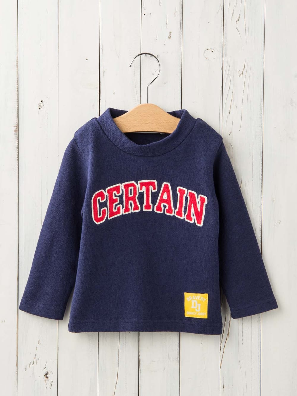 ベビートップス|【Donkey Jossy】インレイ天竺モックネックTシャツ|ネイビー