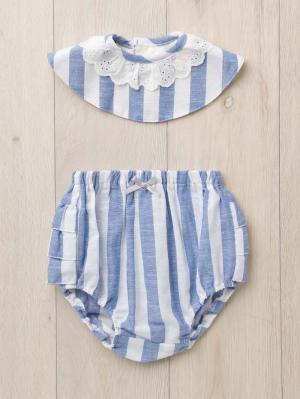 ベビー ブルマ|coto cotte(コトコト)付け衿&ブルマ2点セット|出産 祝い|オフホワイト×サックスストライプ