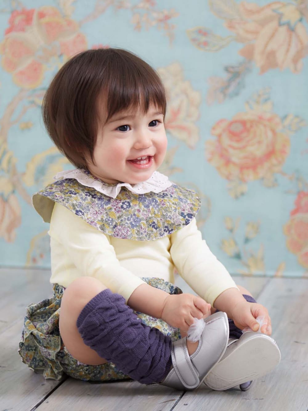 ベビー ブルマ|coto cotte(コトコト)付け衿&ブルマ2点セット|出産 祝い|オフホワイト花柄