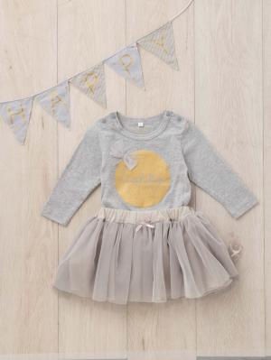 ロンパース・カバーオール|【ベビー服】coto cotte（コトコト）ボディ、チュチュ&ガーランド3点セット|杢グレー