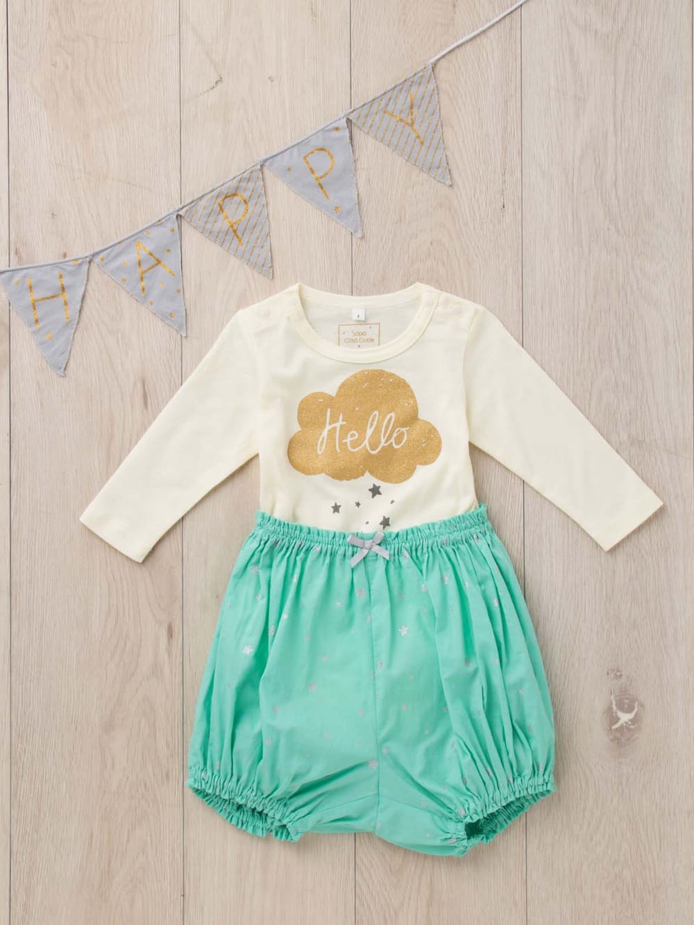 ロンパース・カバーオール|【ベビー服】coto cotte（コトコト）ボディ、パフブルマ＆ガーランド3点セット|アイボリー