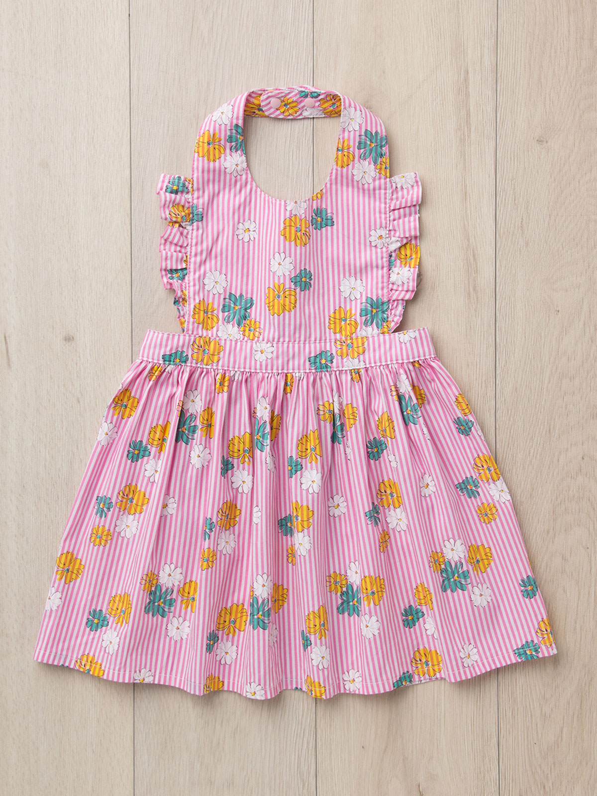 ベビー小物|【ベビー服】【kiltti】フラワープリントストライプエプロン|ピンク