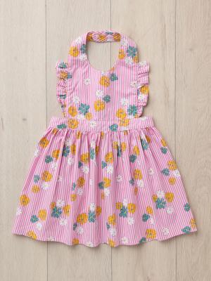 ベビー小物|【ベビー服】【kiltti】フラワープリントストライプエプロン|ピンク