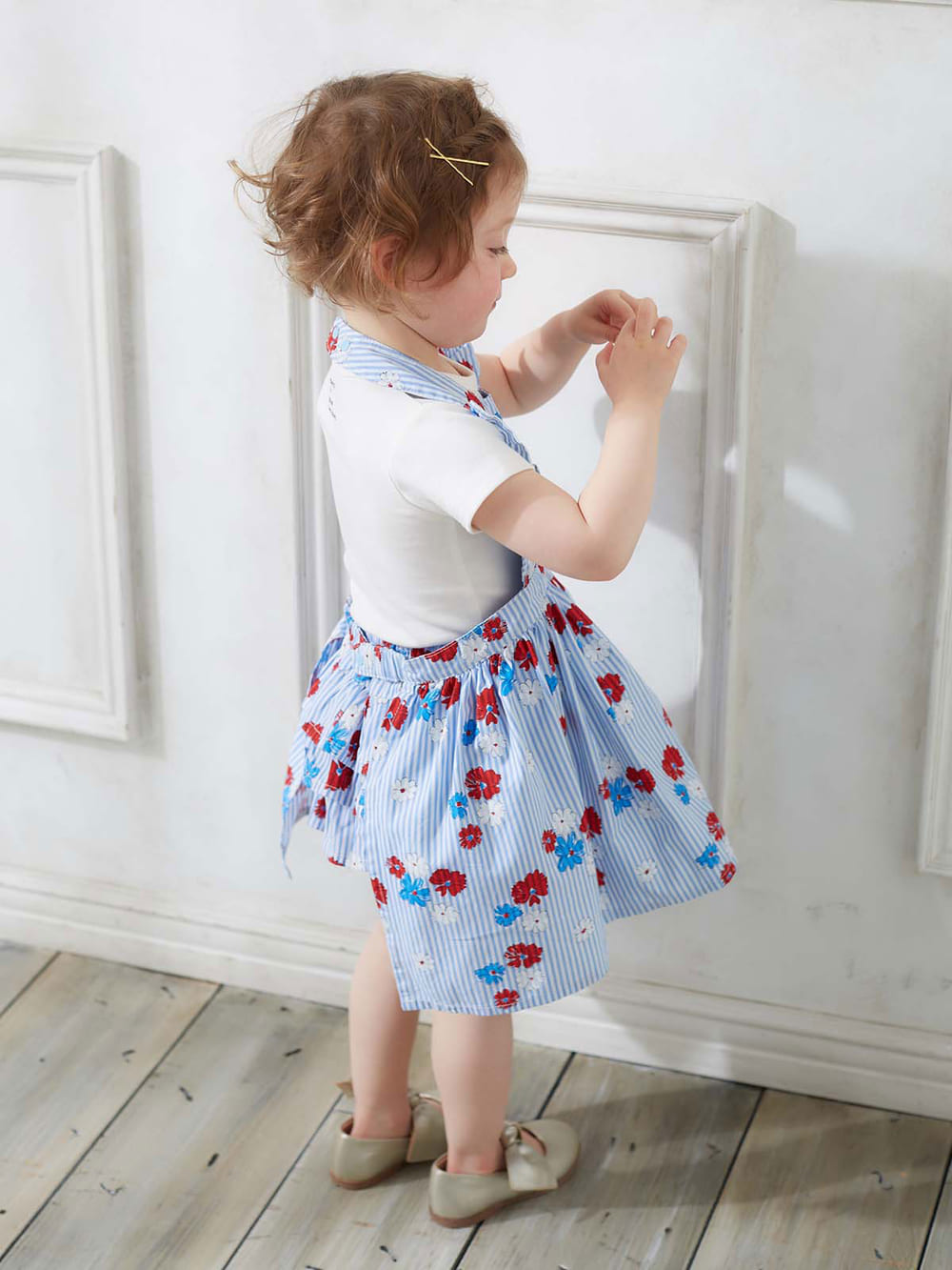 ベビー小物|【ベビー服】【kiltti】フラワープリントストライプエプロン|サックス