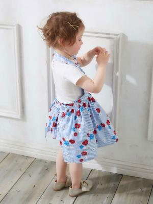 ベビー小物|【ベビー服】【kiltti】フラワープリントストライプエプロン|サックス