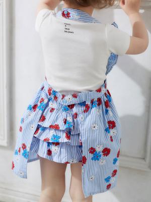 ベビー小物|【ベビー服】【kiltti】フラワープリントストライプエプロン|サックス