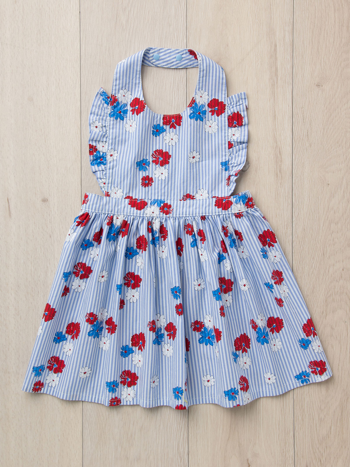 ベビー小物|【ベビー服】【kiltti】フラワープリントストライプエプロン|サックス