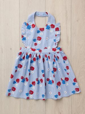 ベビー小物|【ベビー服】【kiltti】フラワープリントストライプエプロン|サックス