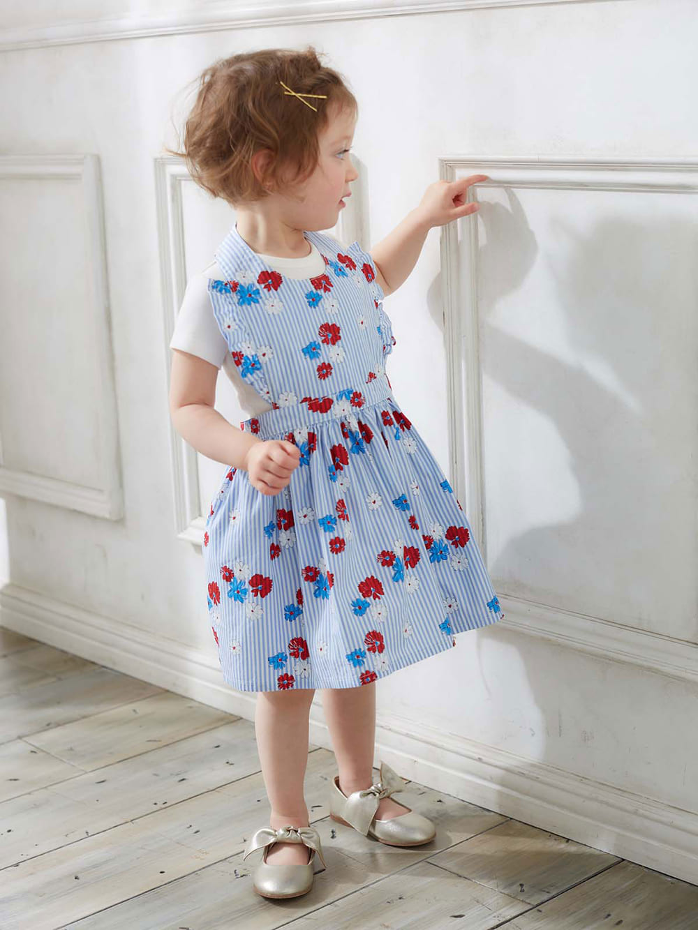 ベビー小物|【ベビー服】【kiltti】フラワープリントストライプエプロン|サックス