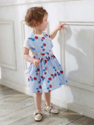 ベビー小物|【ベビー服】【kiltti】フラワープリントストライプエプロン|サックス