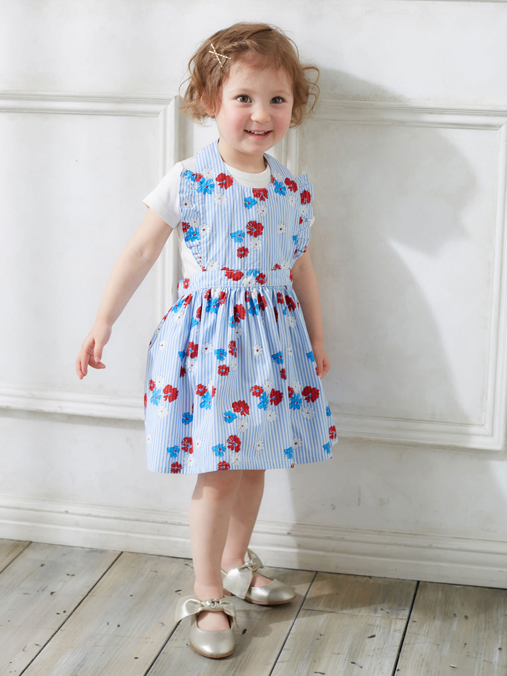 ベビー小物|【ベビー服】【kiltti】フラワープリントストライプエプロン|サックス