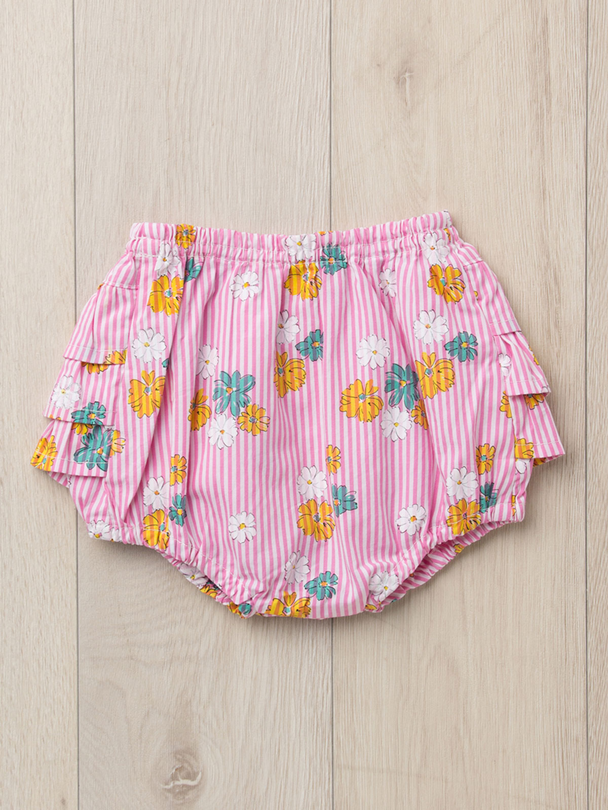 ベビー ブルマ|【ベビー服】【kiltti】フラワープリントストライプふりふりブルマ|ピンク