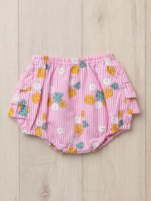 【ベビー服】【kiltti】フラワープリントストライプふりふりブルマ50367