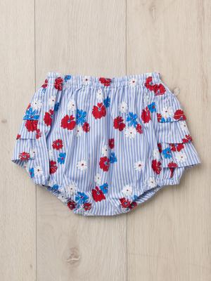 ベビー ブルマ|【ベビー服】【kiltti】フラワープリントストライプふりふりブルマ|サックス