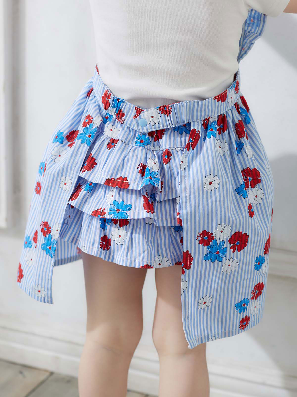 ベビー ブルマ|【ベビー服】【kiltti】フラワープリントストライプふりふりブルマ|サックス