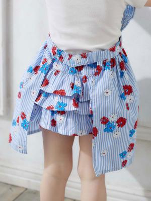 ベビー ブルマ|【ベビー服】【kiltti】フラワープリントストライプふりふりブルマ|サックス