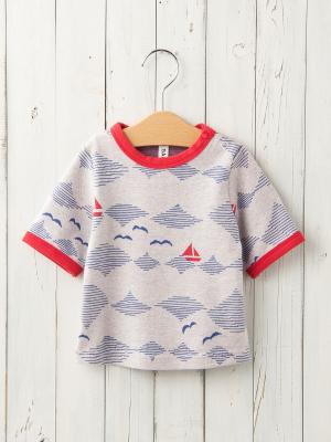 ベビートップス|【ベビー服】波柄ジャガードTシャツ|キナリ