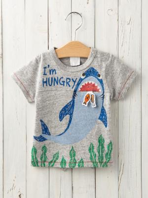 ベビートップス|【ベビー服】サメプリントTシャツ|グレー
