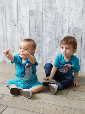 ベビートップス|【ベビー服】サメプリントTシャツ|ターコイズブルー