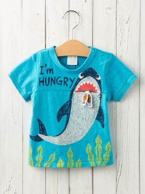 ベビートップス|【ベビー服】サメプリントTシャツ|ターコイズブルー