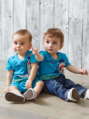 ベビートップス|【ベビー服】サメプリントTシャツ|ターコイズブルー