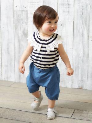 ロンパース・カバーオール|La Stella（ラ ステラ）ボーダーフリルカラーボディ