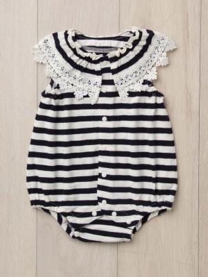 ロンパース・カバーオール|La Stella（ラ ステラ）ボーダーフリルカラーボディ