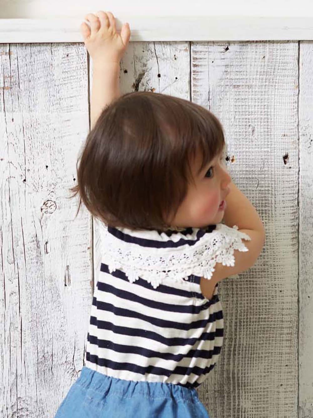 ロンパース・カバーオール|La Stella（ラ ステラ）ボーダーフリルカラーボディ