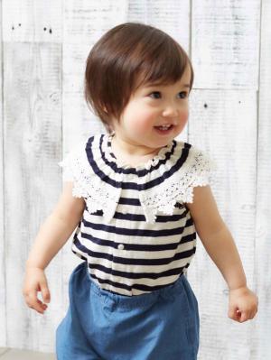 ロンパース・カバーオール|La Stella（ラ ステラ）ボーダーフリルカラーボディ