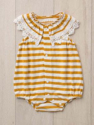 ロンパース・カバーオール|La Stella（ラ ステラ）ボーダーフリルカラーボディ