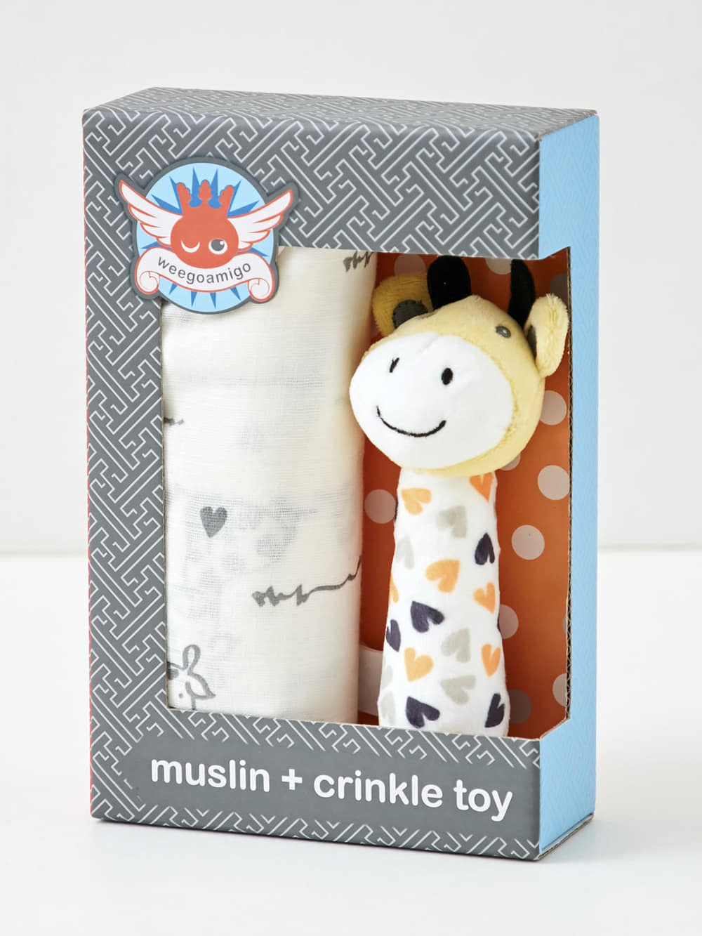 おくるみ|weegoamigo(ウィーゴアミーゴ) おくるみラトルセットMuslin+ Crinkle Toy Set|Orange Giraffe