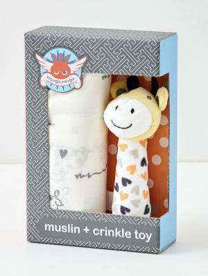 おくるみ|weegoamigo(ウィーゴアミーゴ) おくるみラトルセットMuslin+ Crinkle Toy Set|Orange Giraffe