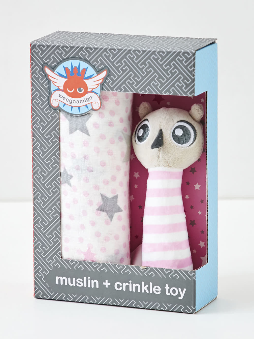 おくるみ|weegoamigo(ウィーゴアミーゴ) おくるみラトルセットMuslin+ Crinkle Toy Set|Pink Owl