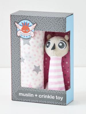おくるみ|weegoamigo(ウィーゴアミーゴ) おくるみラトルセットMuslin+ Crinkle Toy Set|Pink Owl