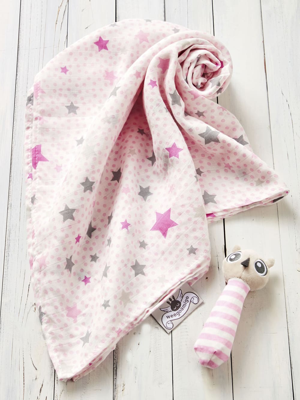 おくるみ|weegoamigo(ウィーゴアミーゴ) おくるみラトルセットMuslin+ Crinkle Toy Set|Pink Owl
