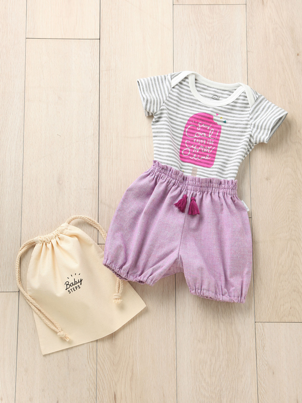 ベビー ブルマ|【ベビー服】CLOUDY FINE LATER（クラウディファインレター）ボディ＆ブルマ、巾着3点セット|グレーボーダー