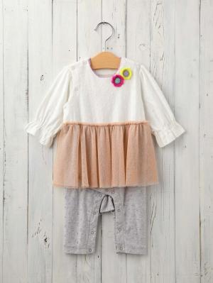 ベビー ワンピース|Caldia（カルディア）花付スカートオール|ホワイト