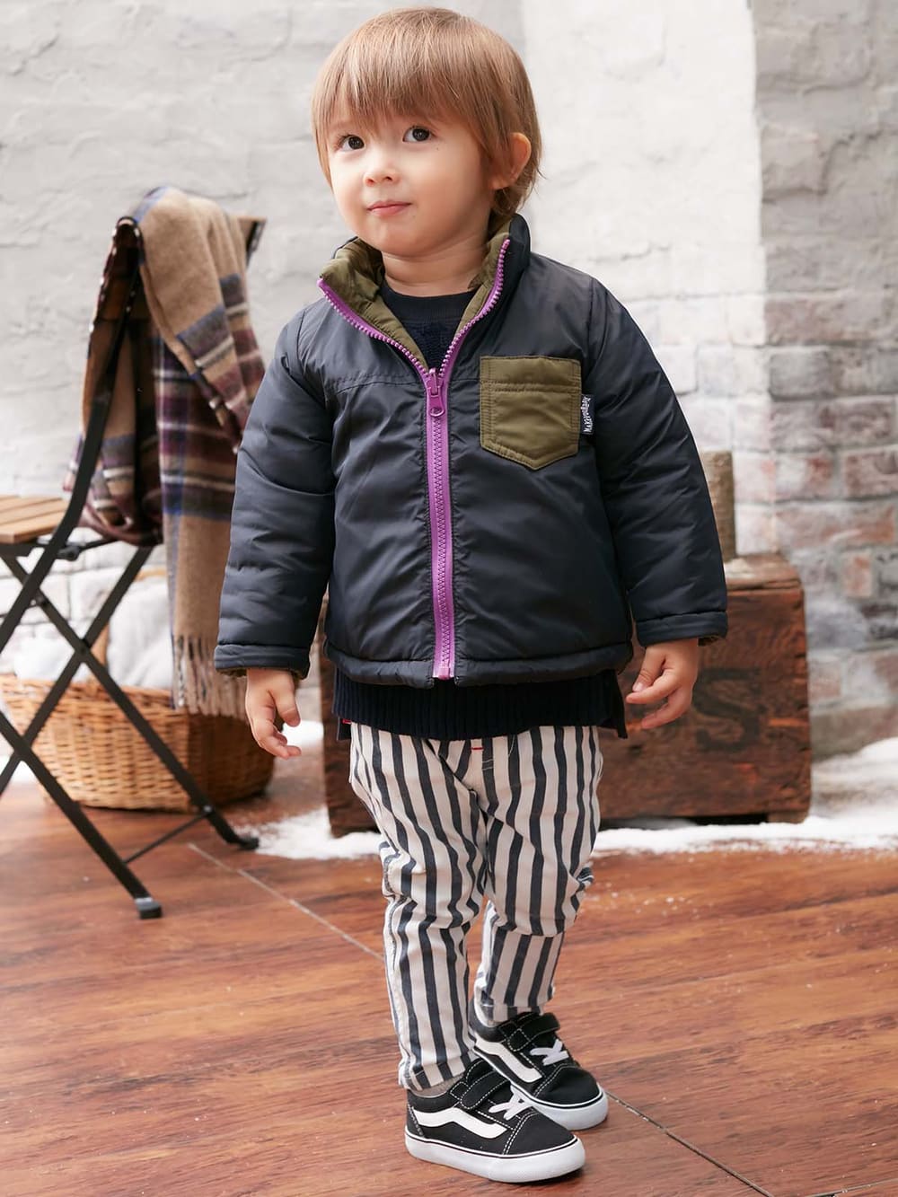 アウトレット|【ベビー服】MAKE YOUR DAY（メイクユアデイ）リバーシブル中綿ジャケット|カーキ