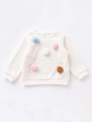 ベビートップス|WILL MERY（ウィルメリー）ポンポン付トレーナー|ホワイト