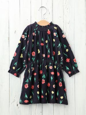 ベビー ワンピース|Seraph(セラフ)花柄シャーリングワンピ|ブラック