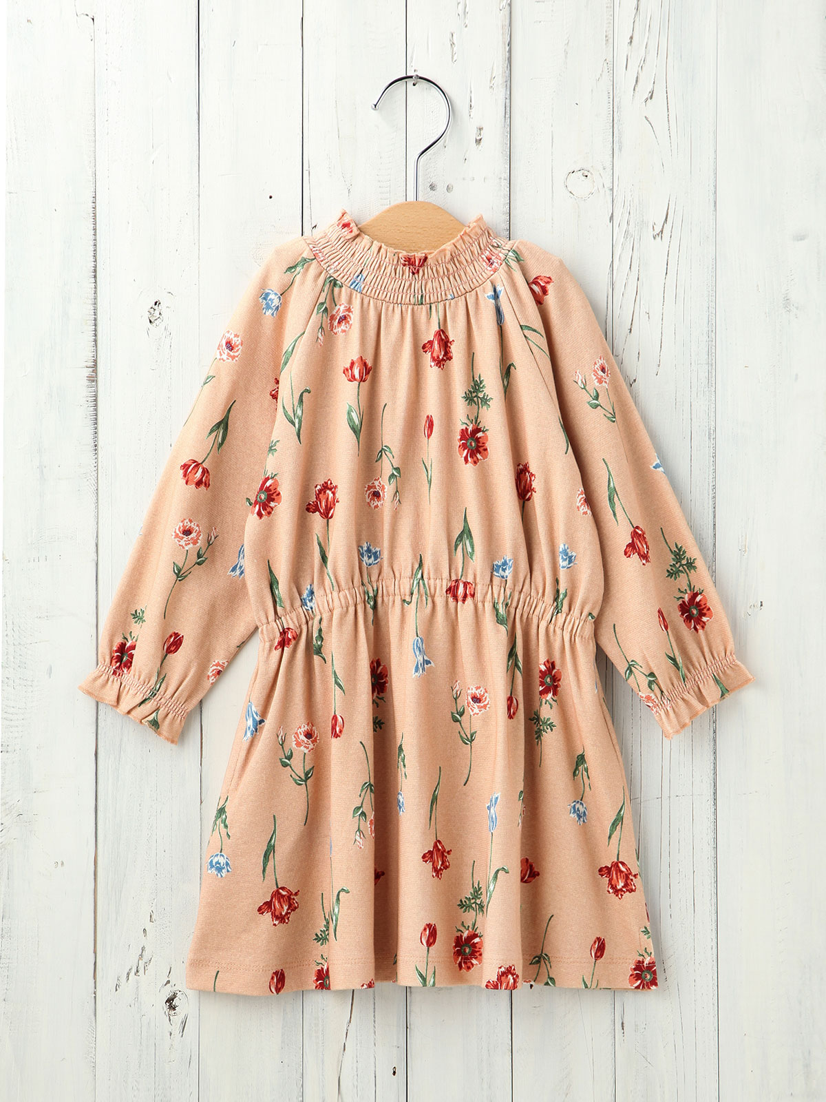 ベビー ワンピース|Seraph(セラフ)花柄シャーリングワンピ|サーモンピンク