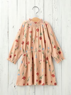 ベビー ワンピース|Seraph(セラフ)花柄シャーリングワンピ|サーモンピンク