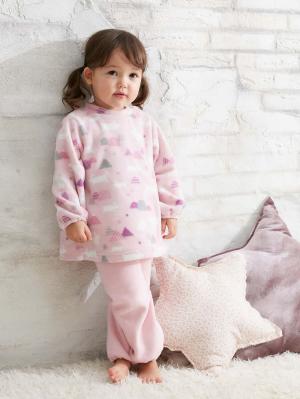 ベビーパジャマ・スリーパー|Ampersand（アンパサンド）うさぎと山のフリースパジャマ|ピンク