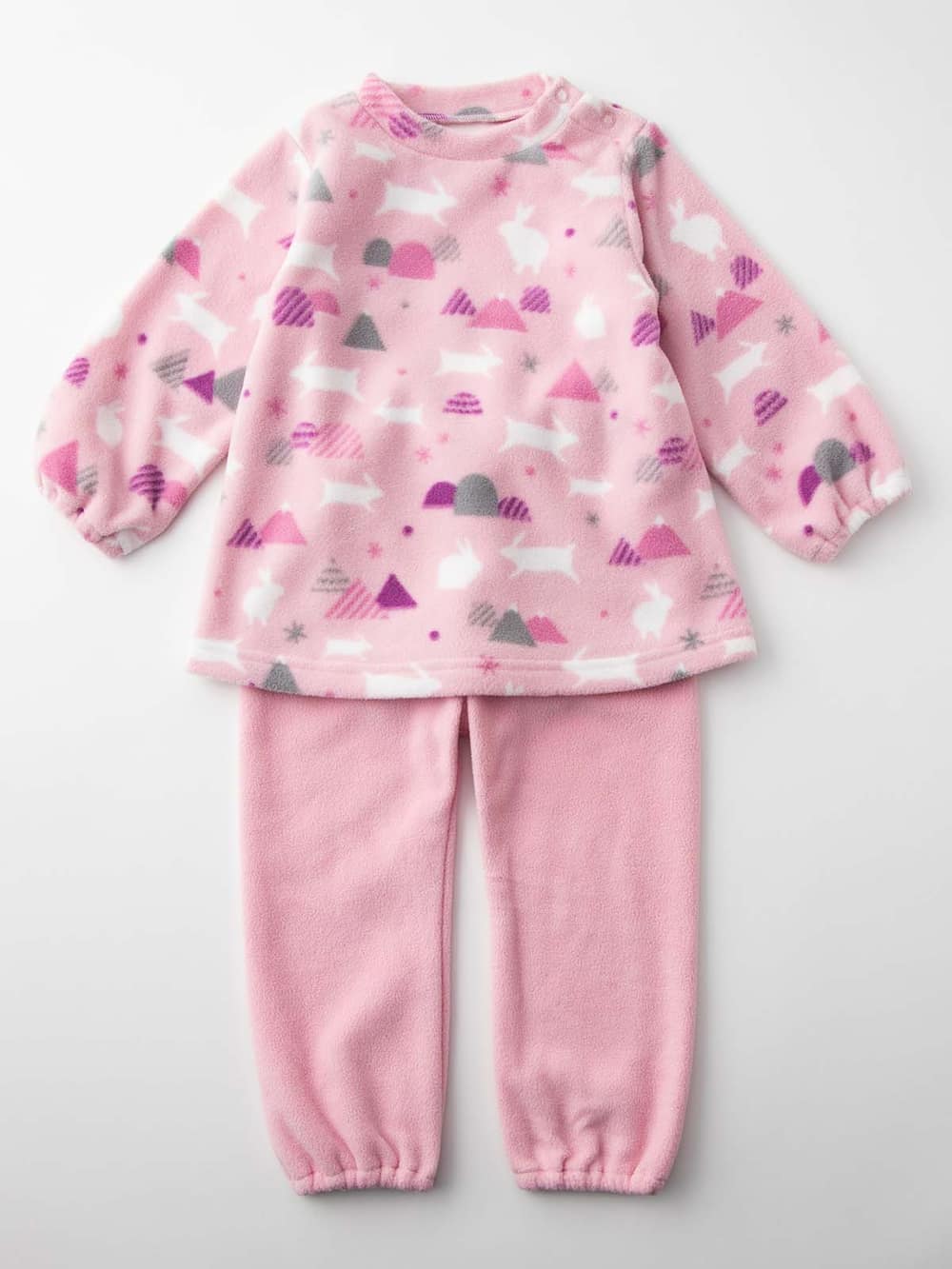 ベビーパジャマ・スリーパー|Ampersand（アンパサンド）うさぎと山のフリースパジャマ|ピンク