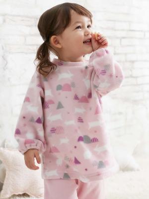 ベビーパジャマ・スリーパー|Ampersand（アンパサンド）うさぎと山のフリースパジャマ|ピンク