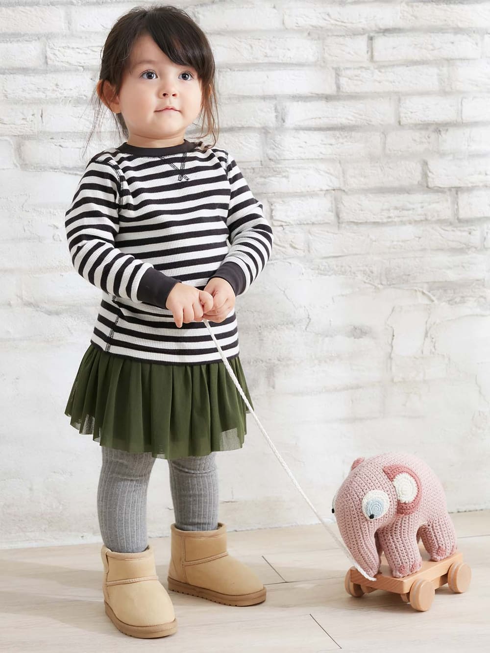 ベビートップス|【F.O.KIDS】サーマルボーダーロングTシャツ|ブラック