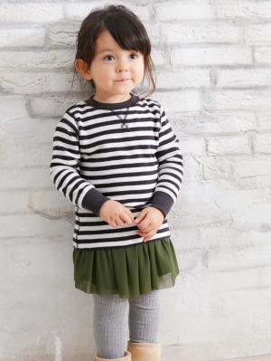 ベビートップス|【F.O.KIDS】サーマルボーダーロングTシャツ|ブラック