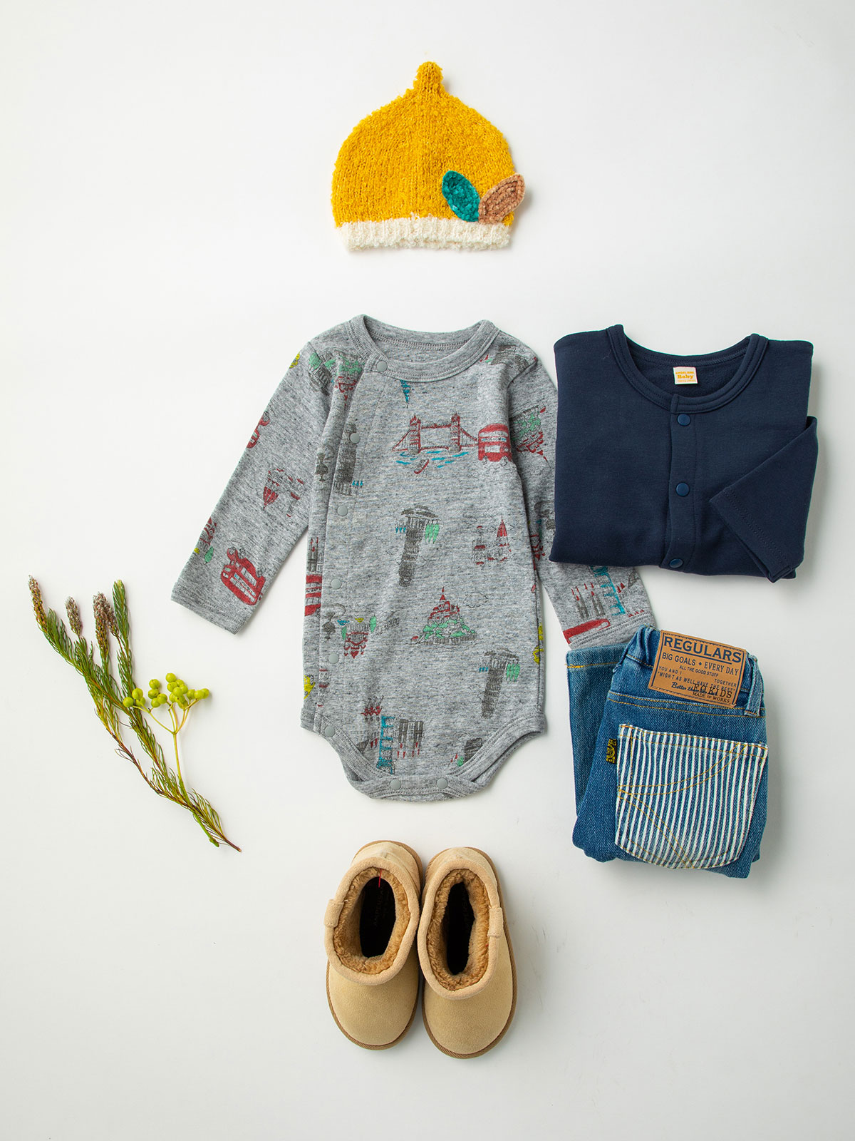 コンビ肌着・新生児/ベビー肌着|BIT’Z（ビッツ）前開きプリントボディ|グレー